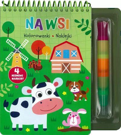NA WSI. KOLOROWANKI, NAKLEJKI, 4 NEONOWE MARKERY