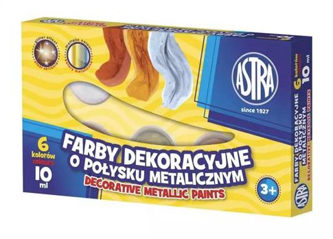 Farby dek. o połysku met. 6 kolorów 10ml ASTRA