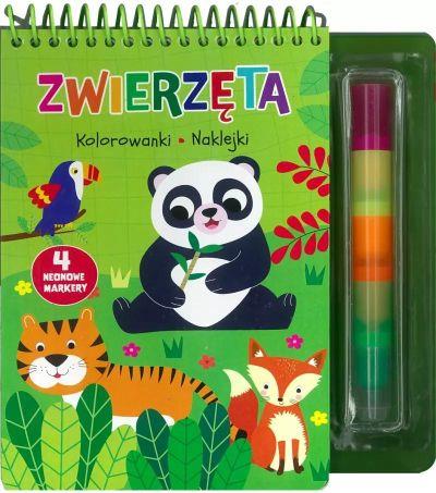 ZWIERZĘTA. KOLOROWANKI, NAKLEJKI, 4 NEONOWE