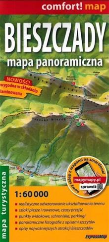 Bieszczady. Mapa panoramiczna; laminowana mapa tur