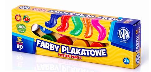 Farby Plakatowe 12 kolorów 20ml ASTRA