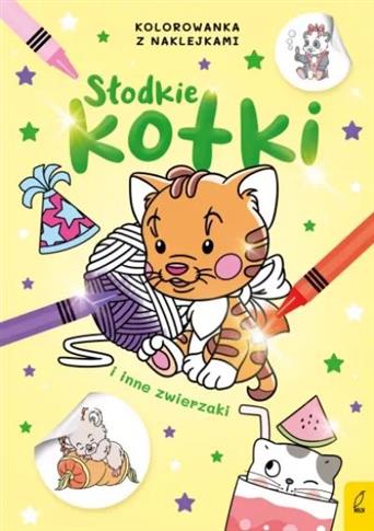 Słodkie kotki i inne zwierzaki. Kolorowanka z nakl