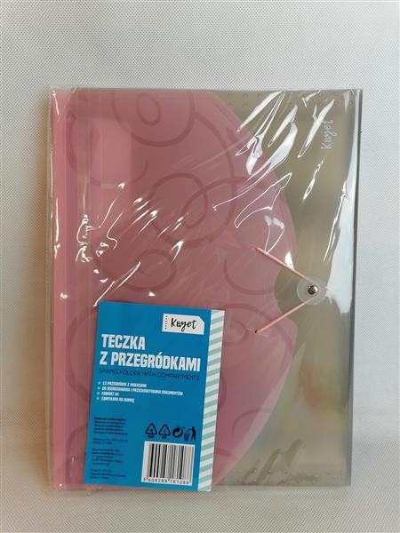 TECZKA Z PRZEGRÓDKAMI RÓŻOWO-CZARNA NA GUMKĘ