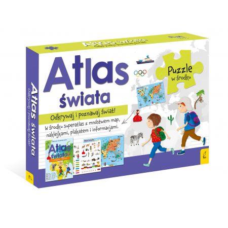 PAKIET ATLAS ŚWIATA. ATLAS + PLAKAT Z MAPĄ +PUZZLE