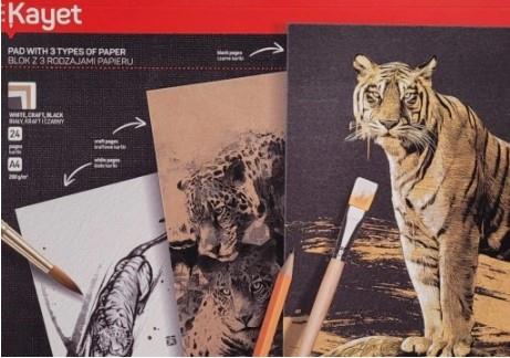 KAYET BLOK A4 Z 3 RODZAJAMI PAPIERU BIAŁY CZARNY K