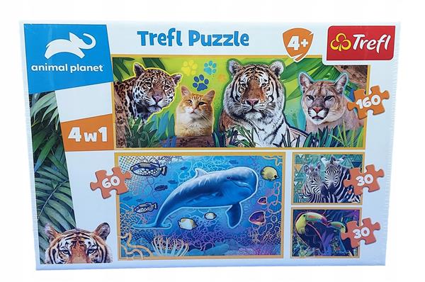 PUZZLE TREFL 30 + 30 + 60 + 160 ANIMAL PLANET 4W1