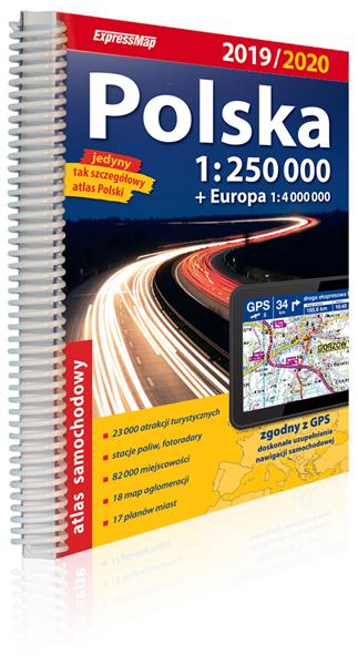 POLSKA. ATLAS SAMOCHODOWY 2019/2020, 1:250 000