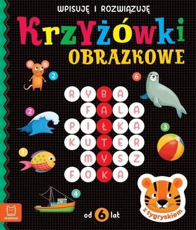 Krzyżówki obrazkowe z tygryskiem. Od 6 lat. Wpisuj