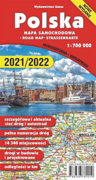 POLSKA, MAPA SAMOCHODOWA FOLIOWANA, 1:700 000