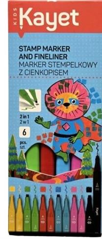 MARKER STEMPELKOWY Z CIENKOPISEM 2 W 1 KAYET 6 SZT