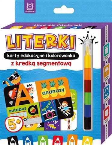 literki. karty edukacyjne i kolorowanka z kredką