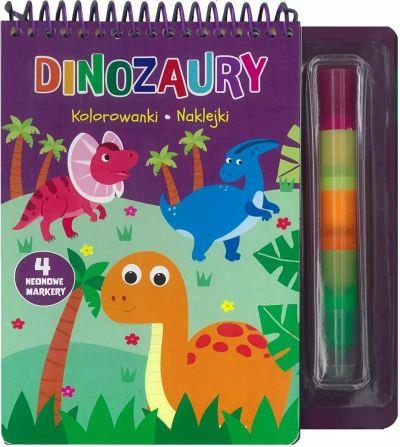 DINOZAURY. KOLOROWANKI, NAKLEJKI, 4 NEONOWE