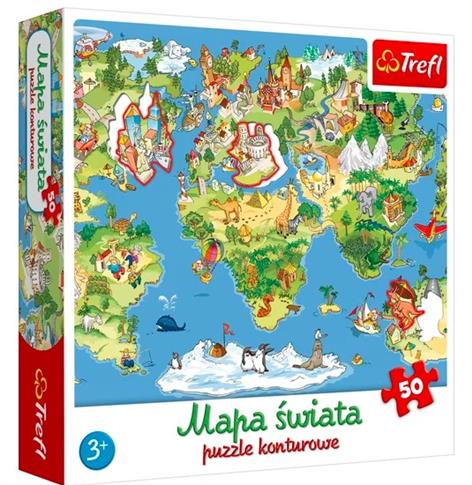 Trefl, puzzle, Mapa Świata, 50 el.