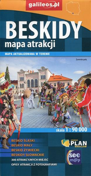 BESKIDY, MAPA ATRAKCJI 1:90 000