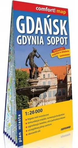 Gdańsk, Gdynia, Sopot; laminowany plan miasta