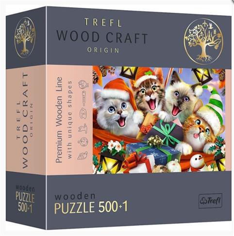 Trefl, Puzzle Wood Craft Świąteczne kotki, 501 el.